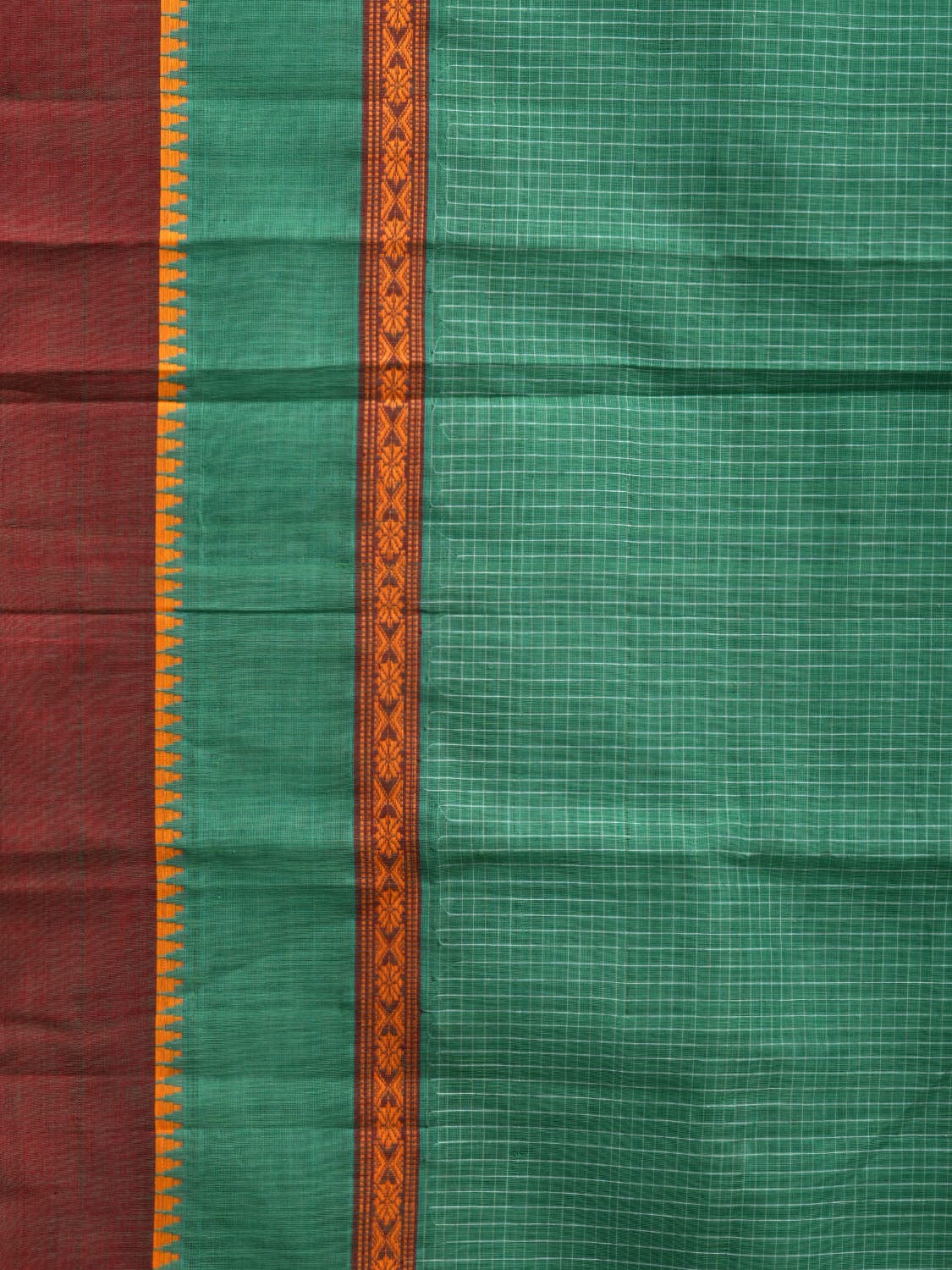 Light Green Narayanpet Cotton Handloom Saree with Checks and Big Border Design No Blouse np0860