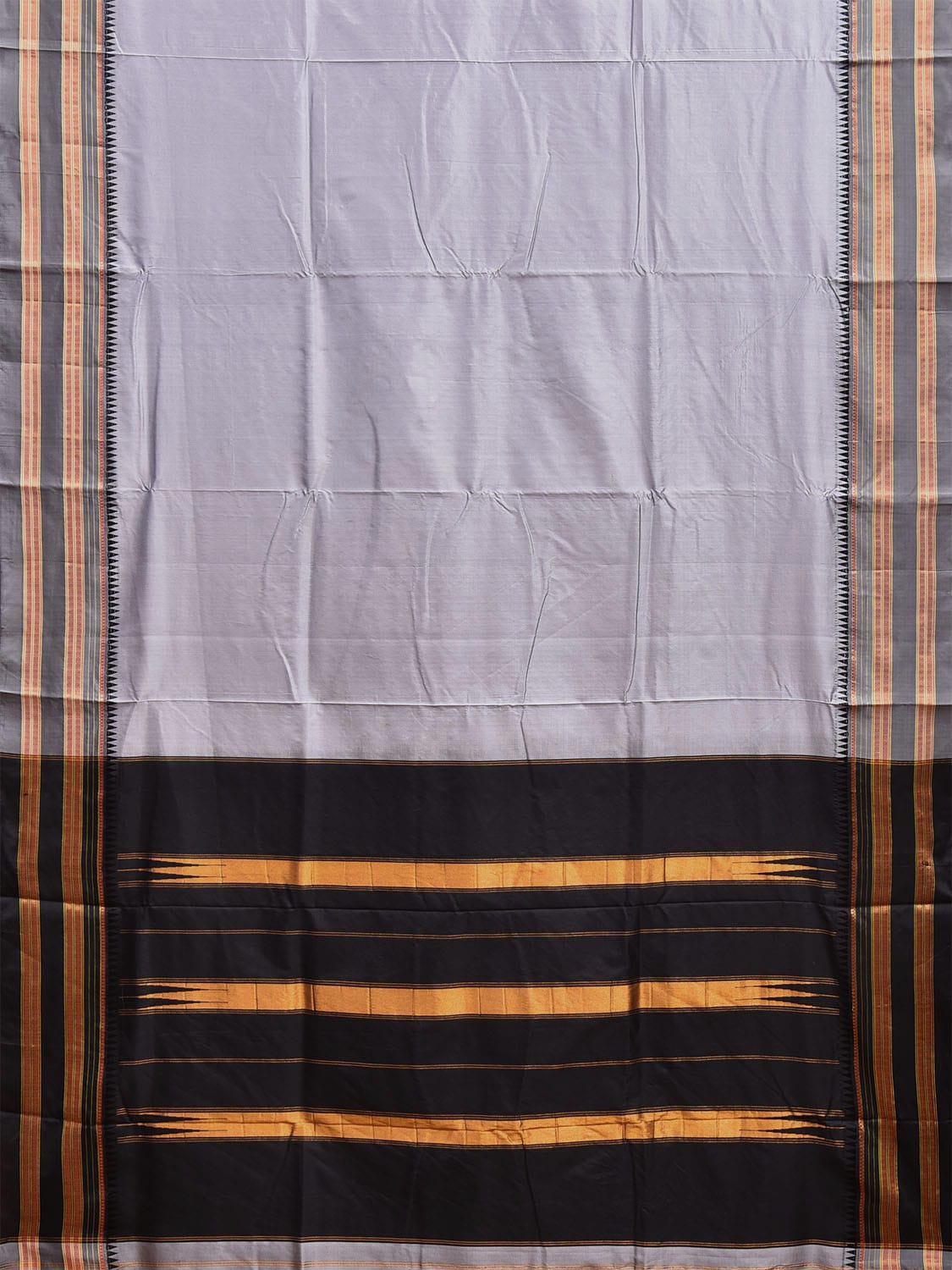 Light Grey and Black Narayanpet Silk Handloom Plain Saree with Contrast Pallu Design No Blouse np1063