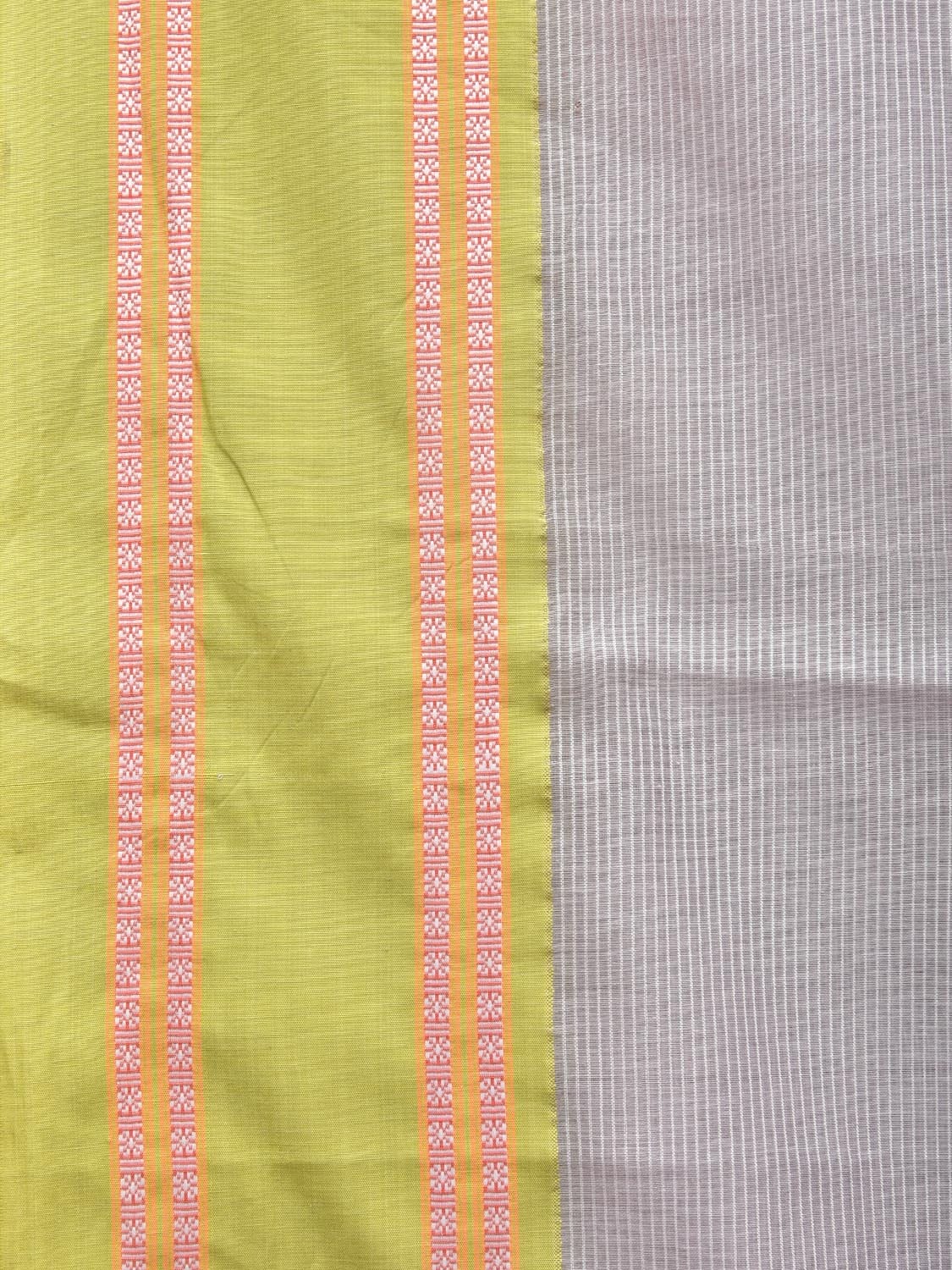 Light Grey and Green Bamboo Cotton Saree with Strips Design No Blouse bc0209