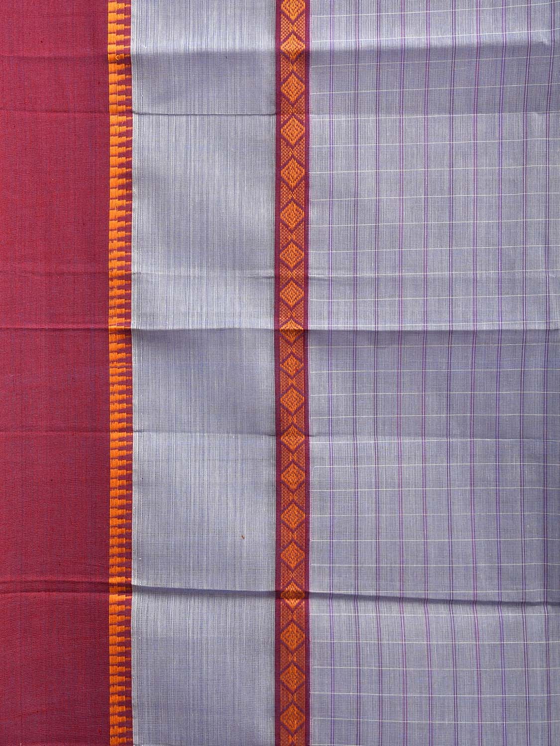 Light Grey and Maroon Narayanpet Cotton Handloom Saree with Big Border and Strips Design No Blouse np1043