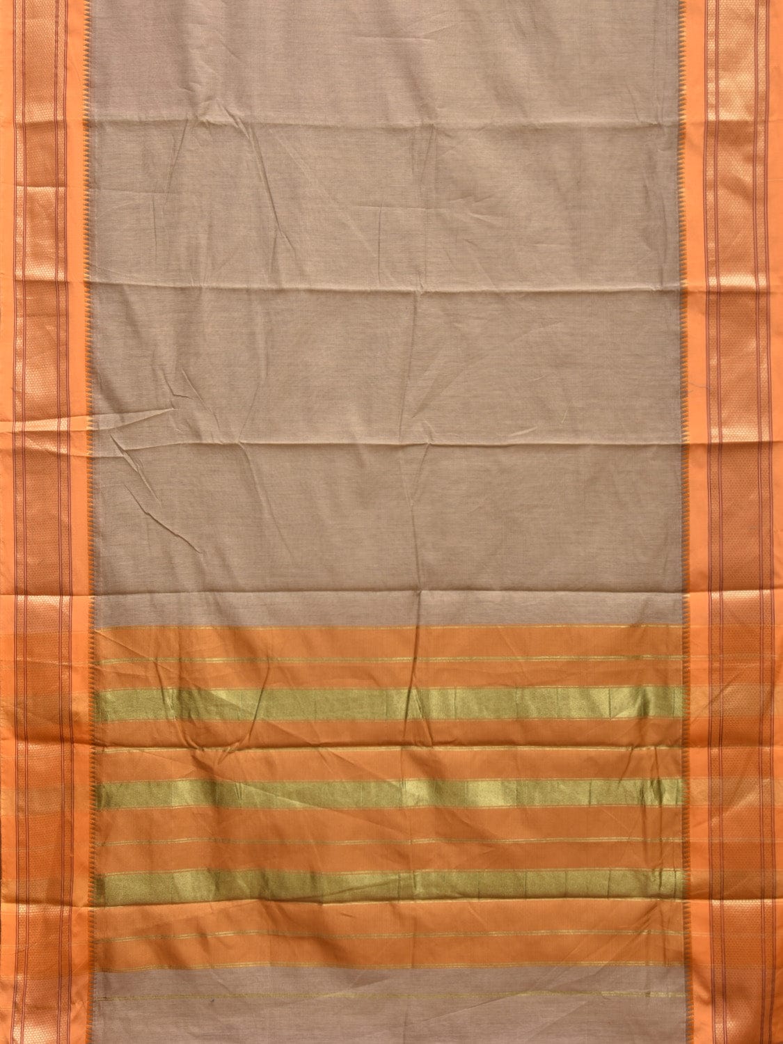 Light Grey and Mustard Bamboo Cotton Plain Saree with Strips Pallu Design No Blouse bc0284