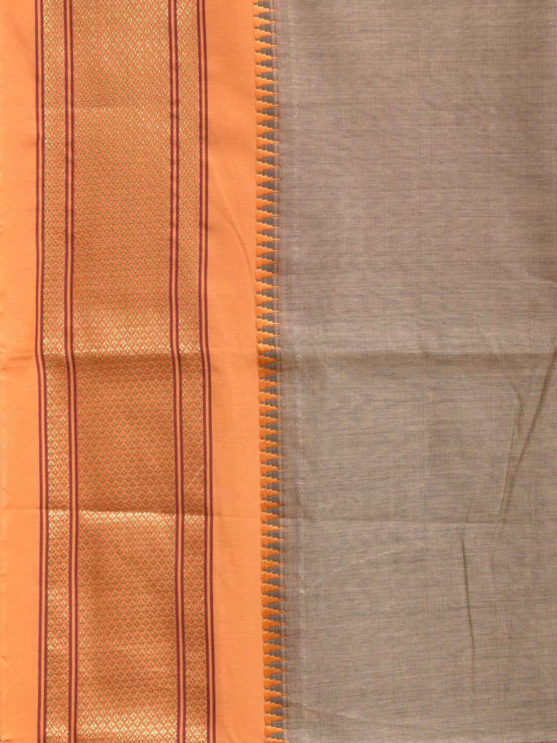 Light Grey and Mustard Bamboo Cotton Plain Saree with Strips Pallu Design No Blouse bc0284