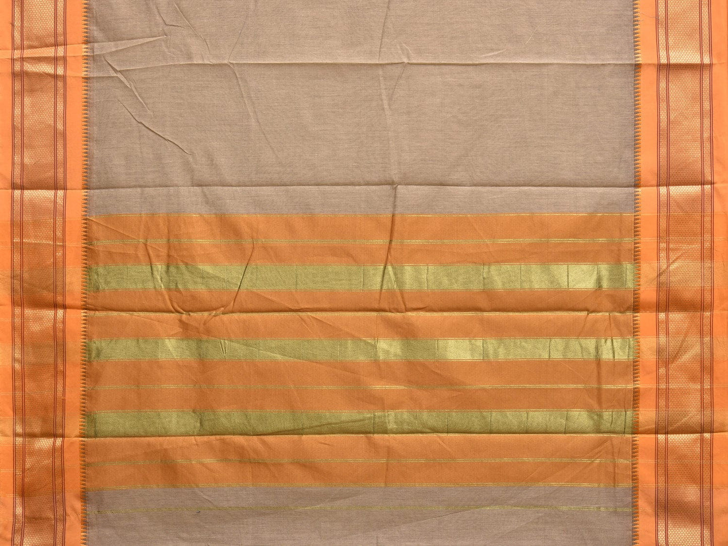 Light Grey and Mustard Bamboo Cotton Plain Saree with Strips Pallu Design No Blouse bc0284