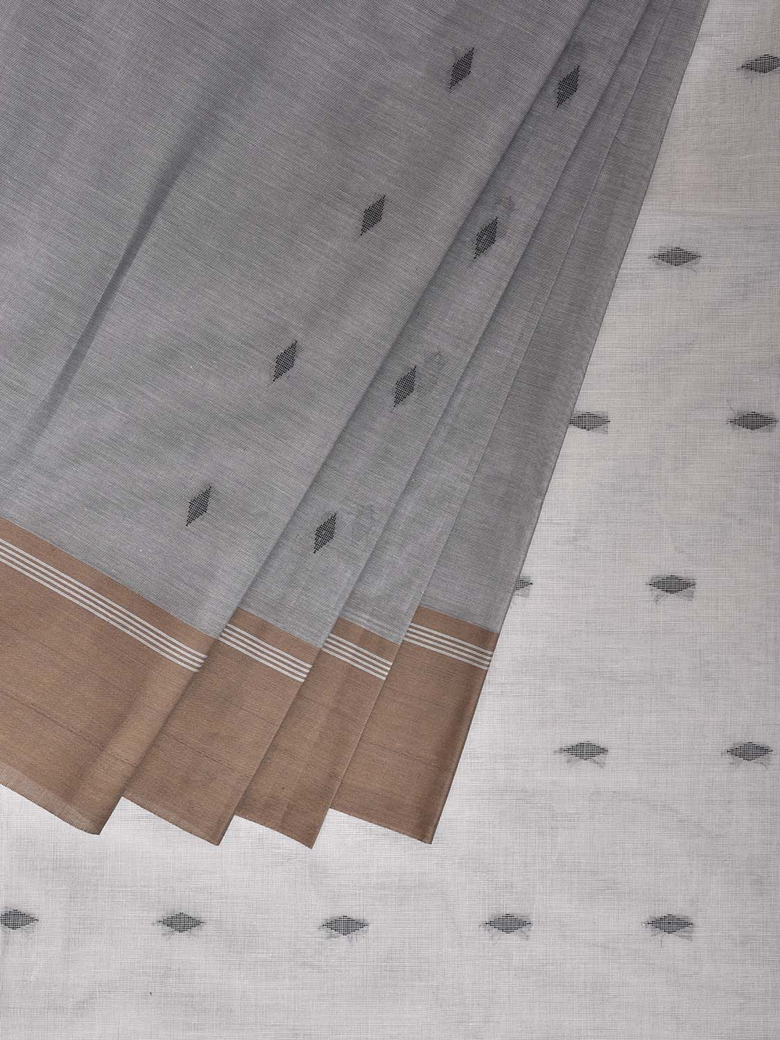 Light Grey and White Venkatagiri Cotton Saree with Body and Pallu Buta Design v0124