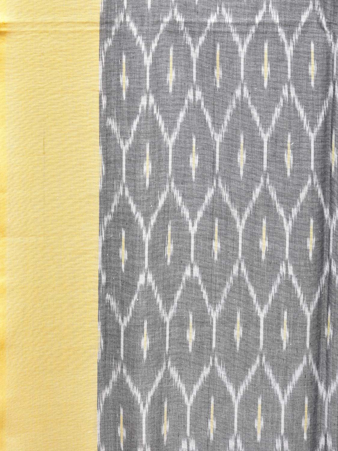 Light Grey and Yellow Pochampally Ikat Cotton Handloom Saree with Grill Design No Blouse i0782