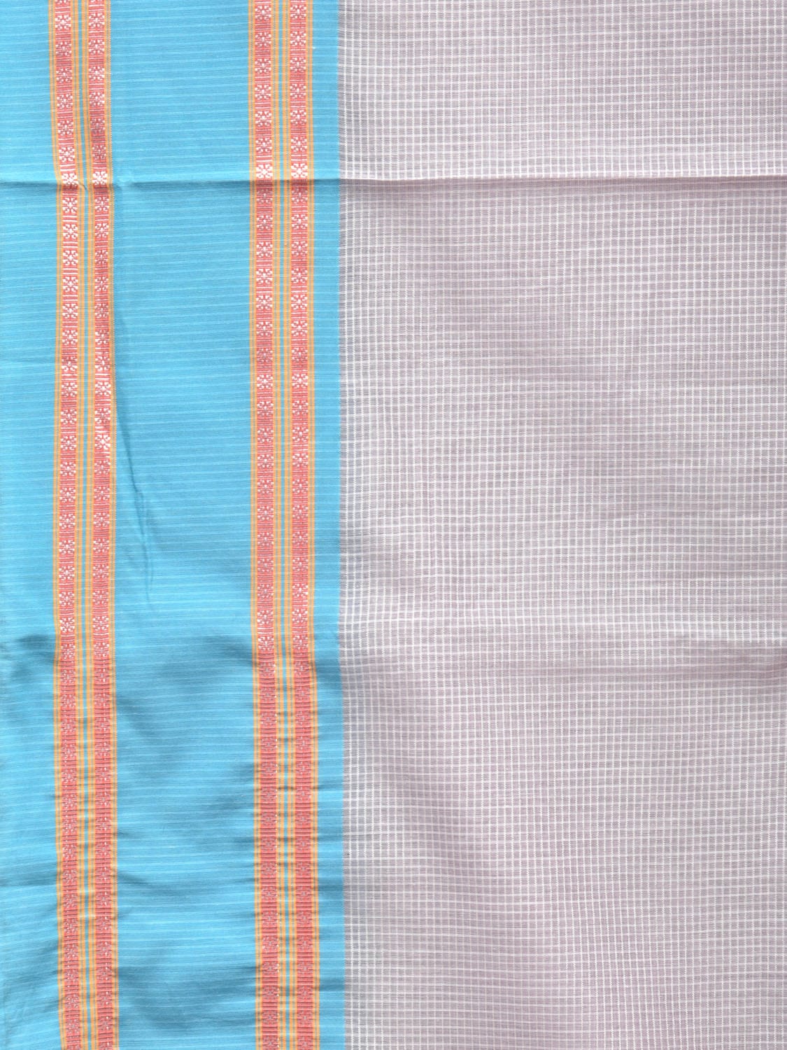 Light Grey Bamboo Cotton Saree with Small Checks Design No Blouse bc0188