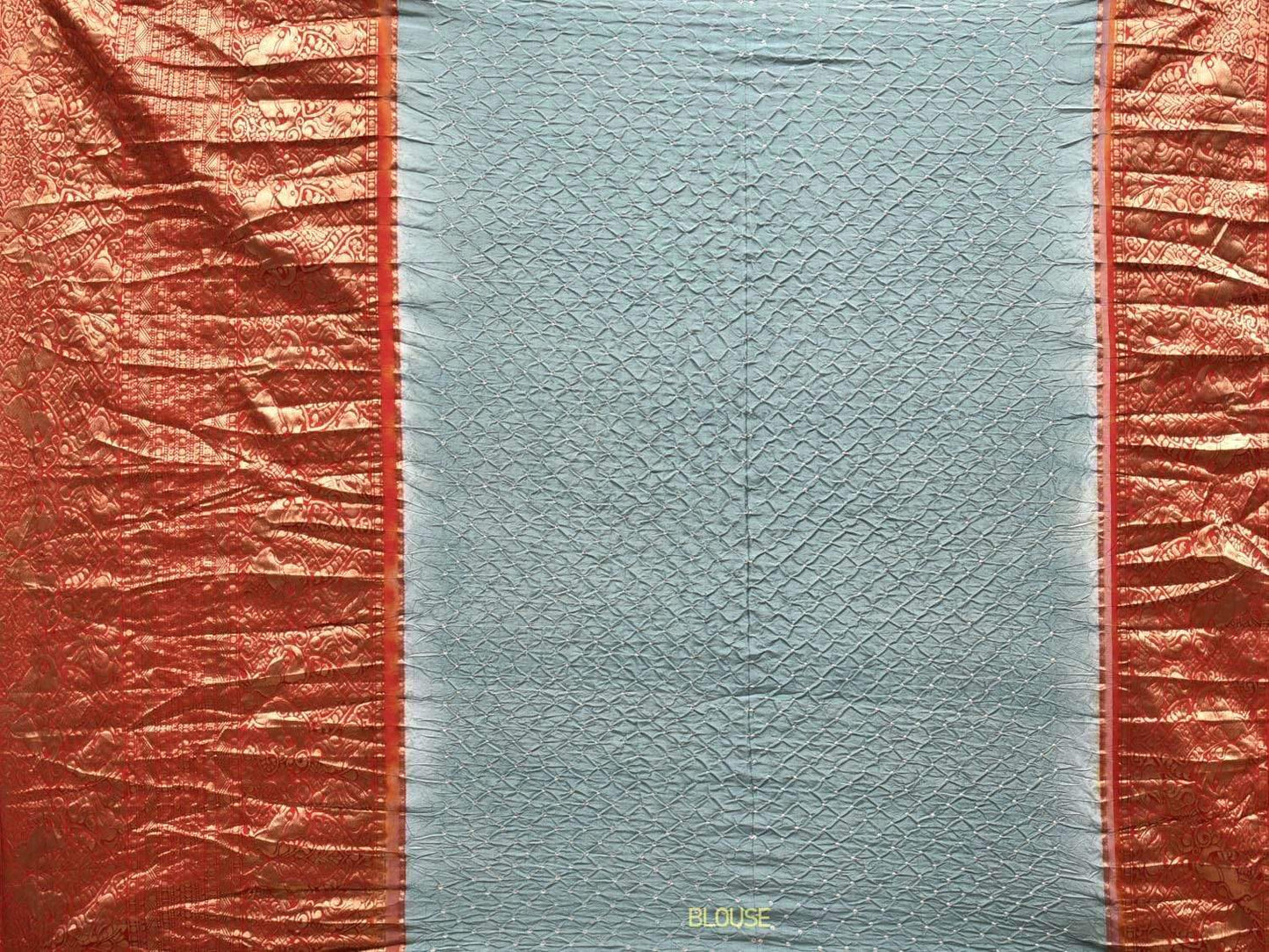 Light Grey Bandhani Kanchipuram Silk Handloom Saree with Big Border Design bn0249