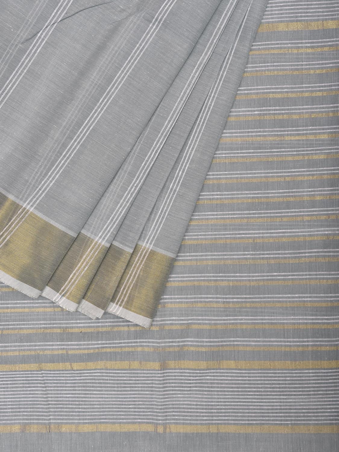 Light Grey Venkatagiri Cotton Saree with Strips Pallu Design v0088
