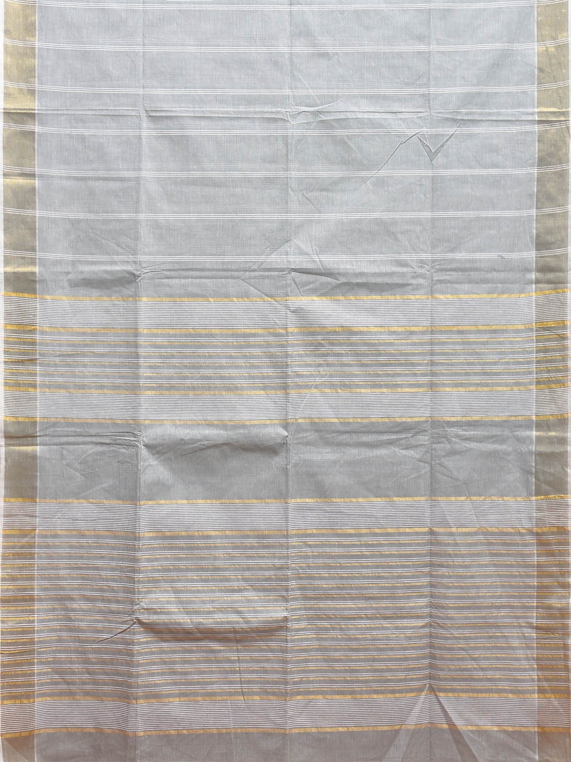 Light Grey Venkatagiri Cotton Saree with Strips Pallu Design v0088