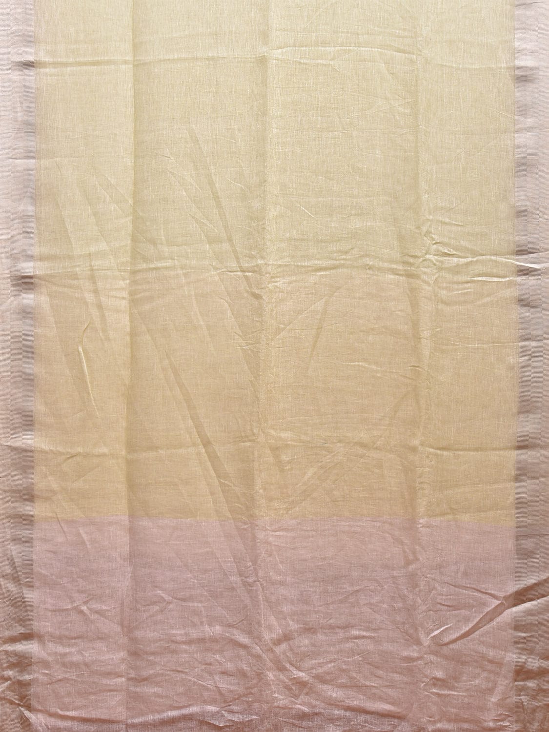 Light Lemon and White Lenin Plain Saree with Strip Border Design o0575