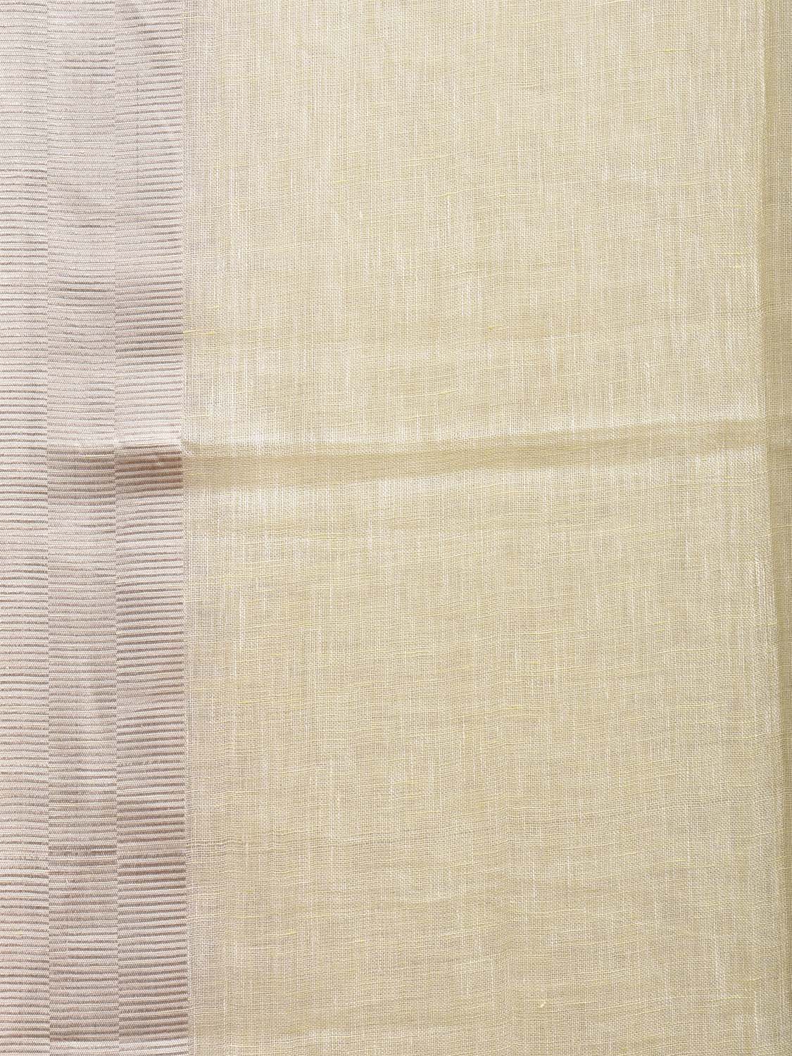 Light Lemon and White Lenin Plain Saree with Strip Border Design o0575