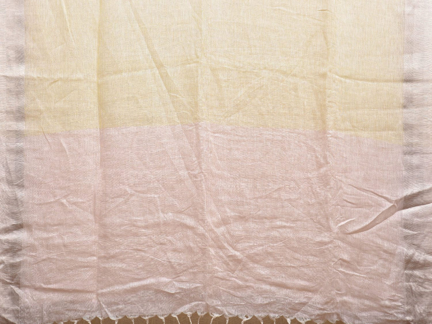 Light Lemon and White Lenin Plain Saree with Strip Border Design o0575