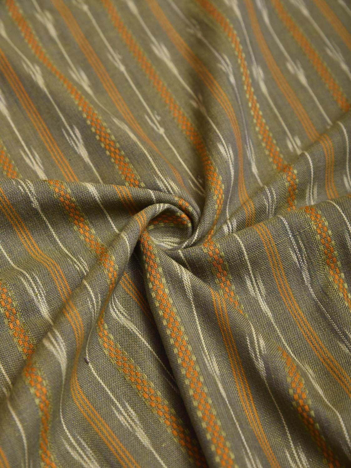 Light Olive Pochampally Ikat Cotton Handloom Blouse with Strips Design Length 1mt Width 44 Inches BL0143