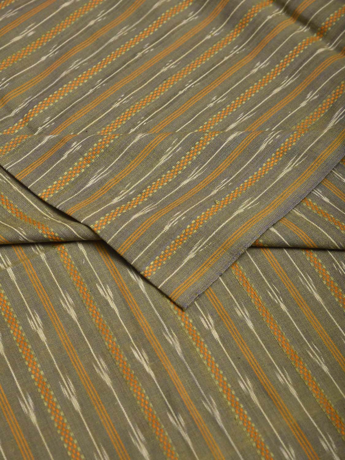 Light Olive Pochampally Ikat Cotton Handloom Blouse with Strips Design Length 1mt Width 44 Inches BL0143