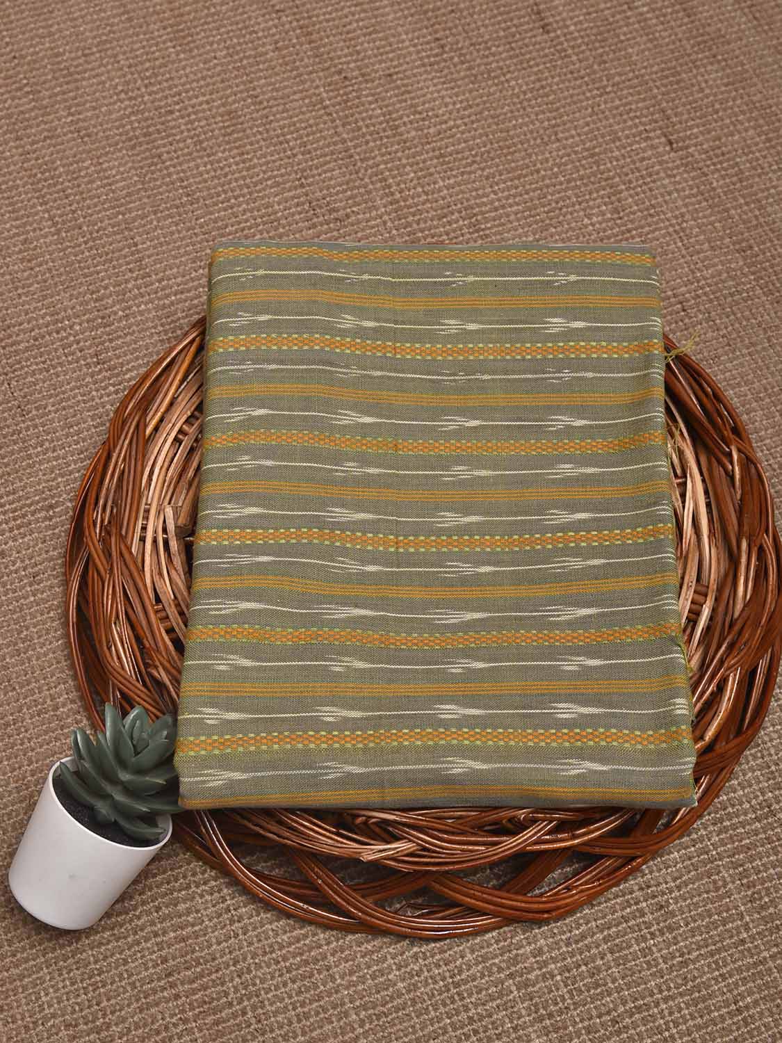 Light Olive Pochampally Ikat Cotton Handloom Blouse with Strips Design Length 1mt Width 44 Inches BL0143