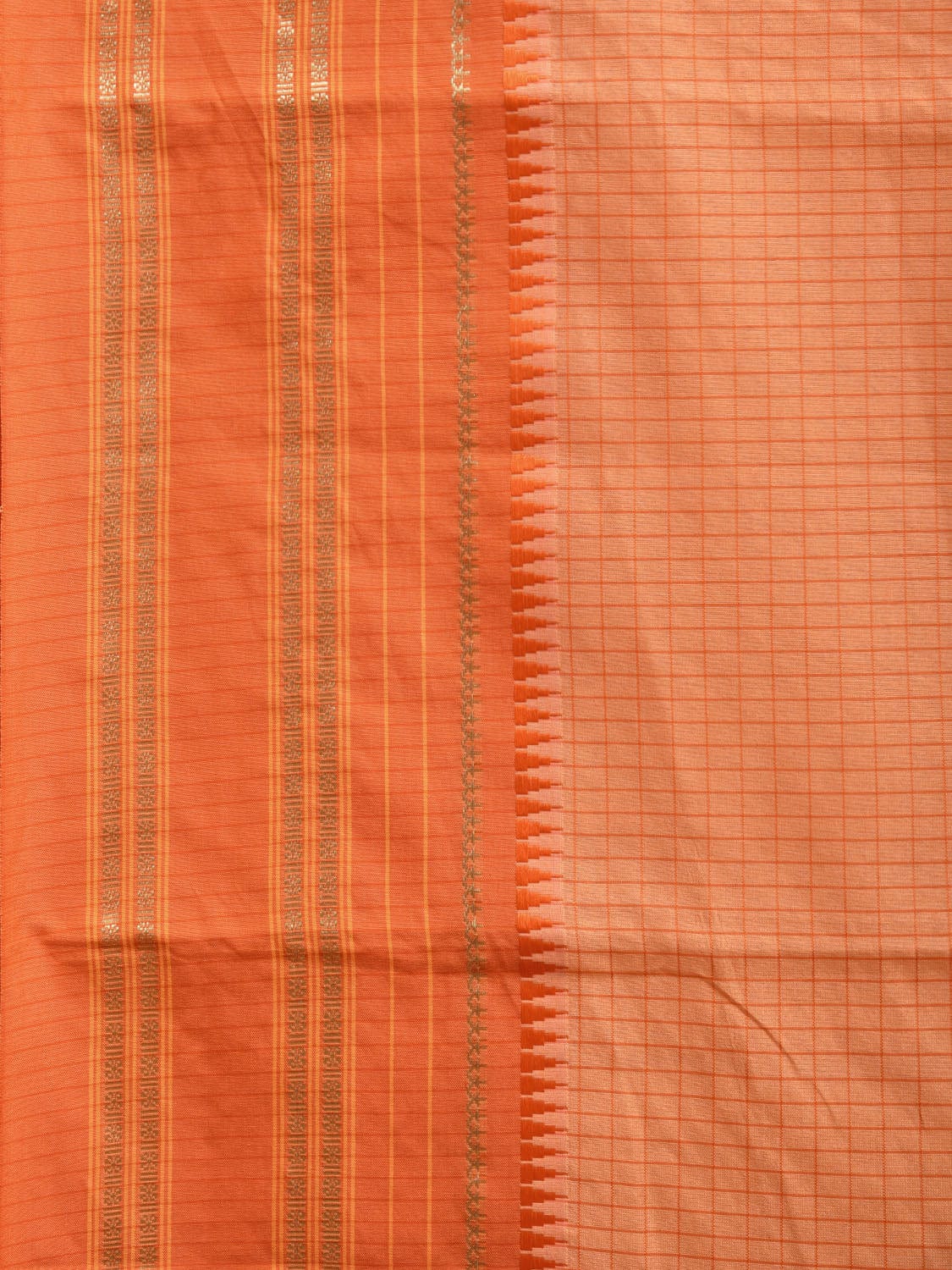 Light Orange and Orange Bamboo Cotton Viscose Silk Saree with Checks Design No Blouse bc0374