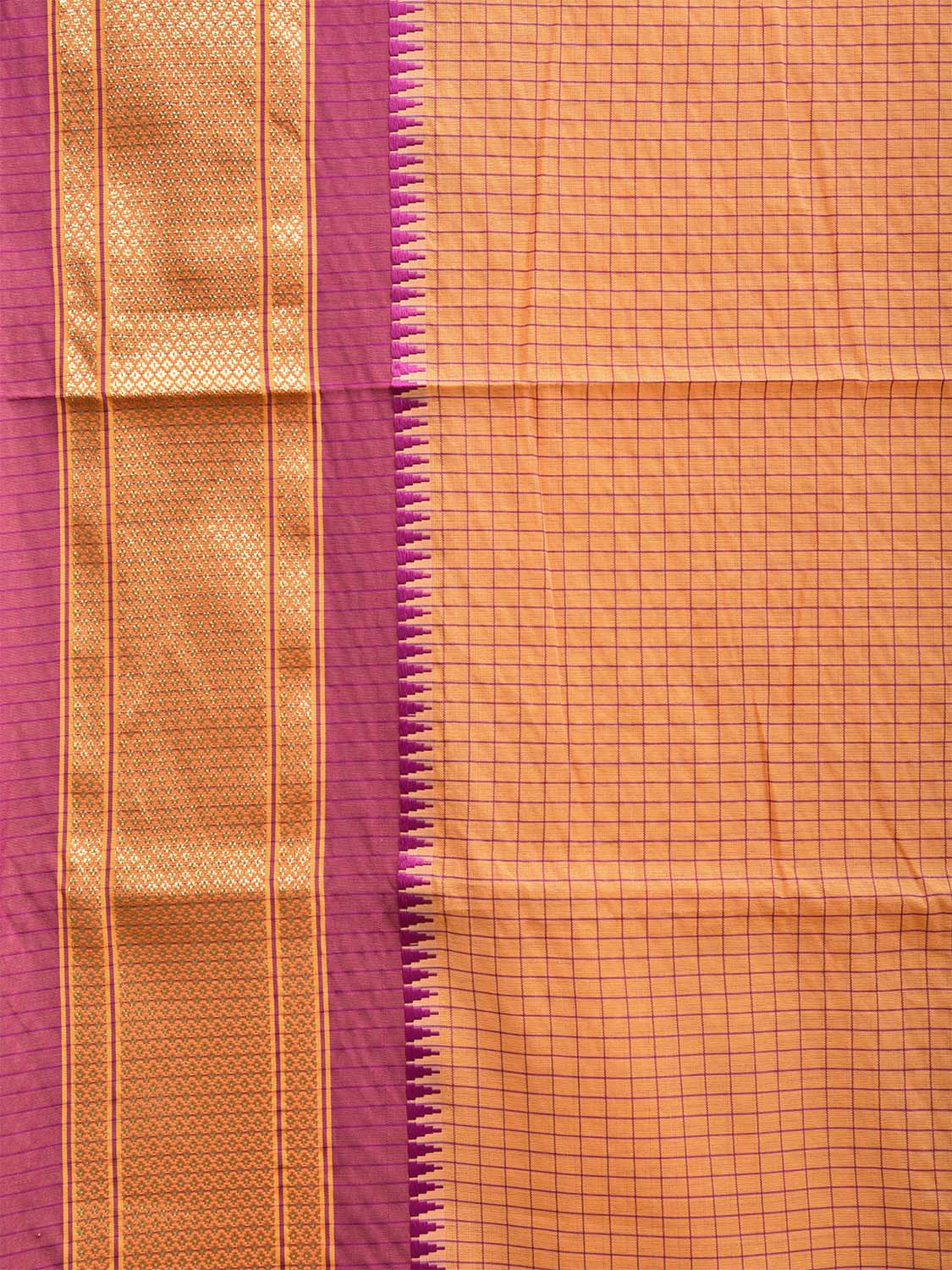 Light Orange and Pink Bamboo Cotton Saree with Checks Design No Blouse bc0610