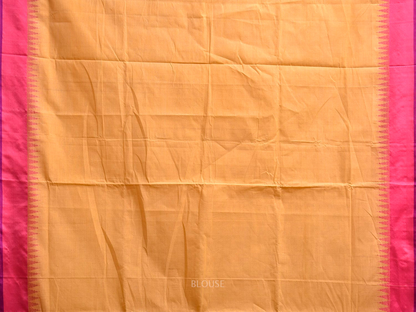 Light Orange and Pink Khadi Cotton Handloom Plain Saree with Temple Border Design kh0704