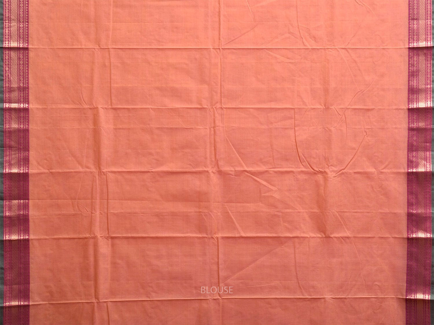 Light Orange Kanchipuram Cotton Plain Saree with Strips and Border Design k0852