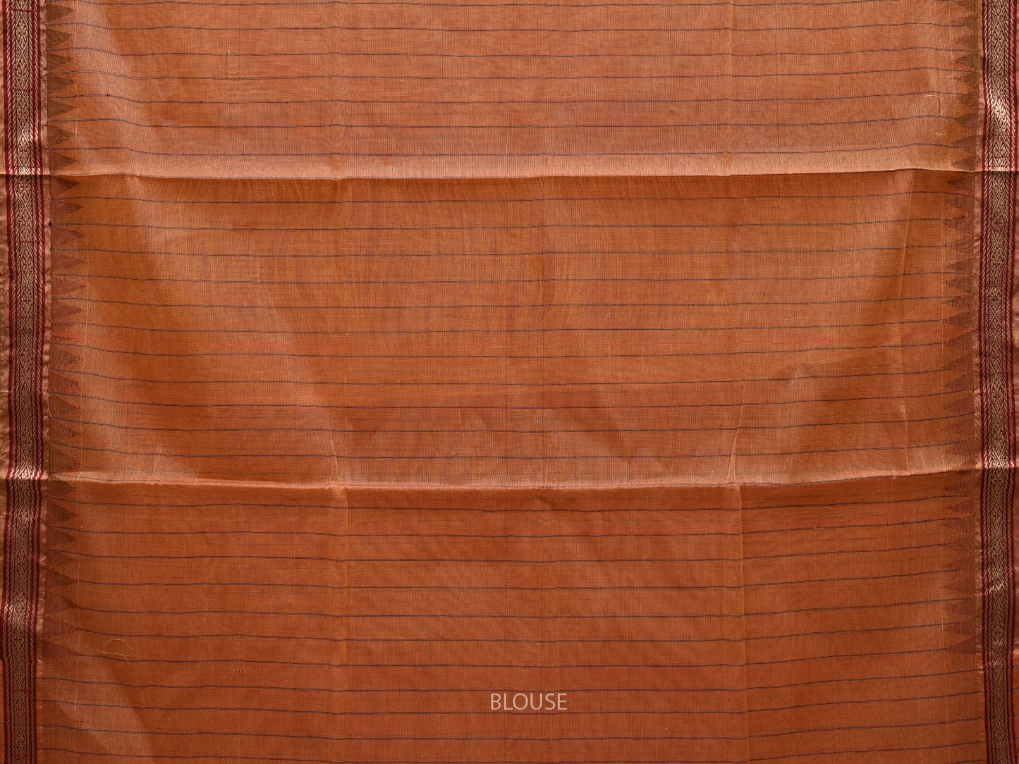 Light Orange Khadi Cotton Handloom Saree with Strips and Temple Border Design kh0539