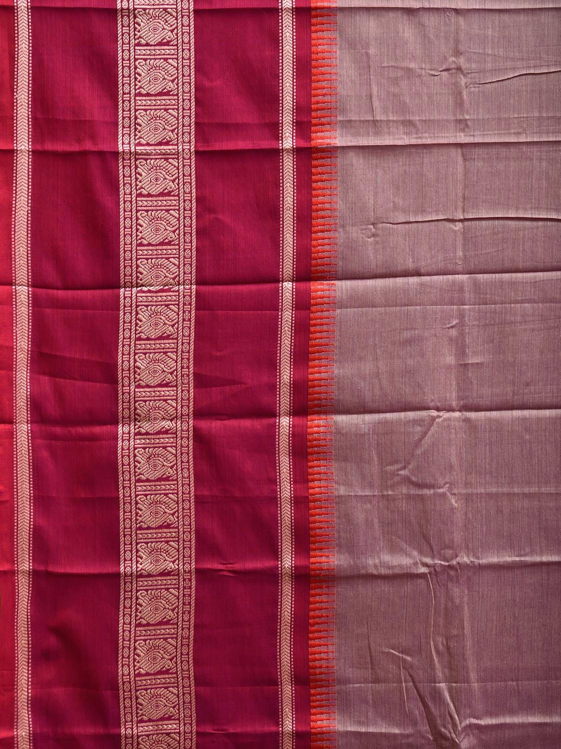 Light Peach and Pink Kanchipuram Cotton Saree with Strips Pallu and Big Border Design No Blouse k0804