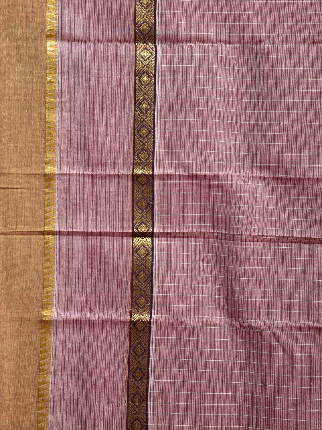 Light Peach Narayanpet Cotton Saree with Checks and Big Border Design No Blouse np1127