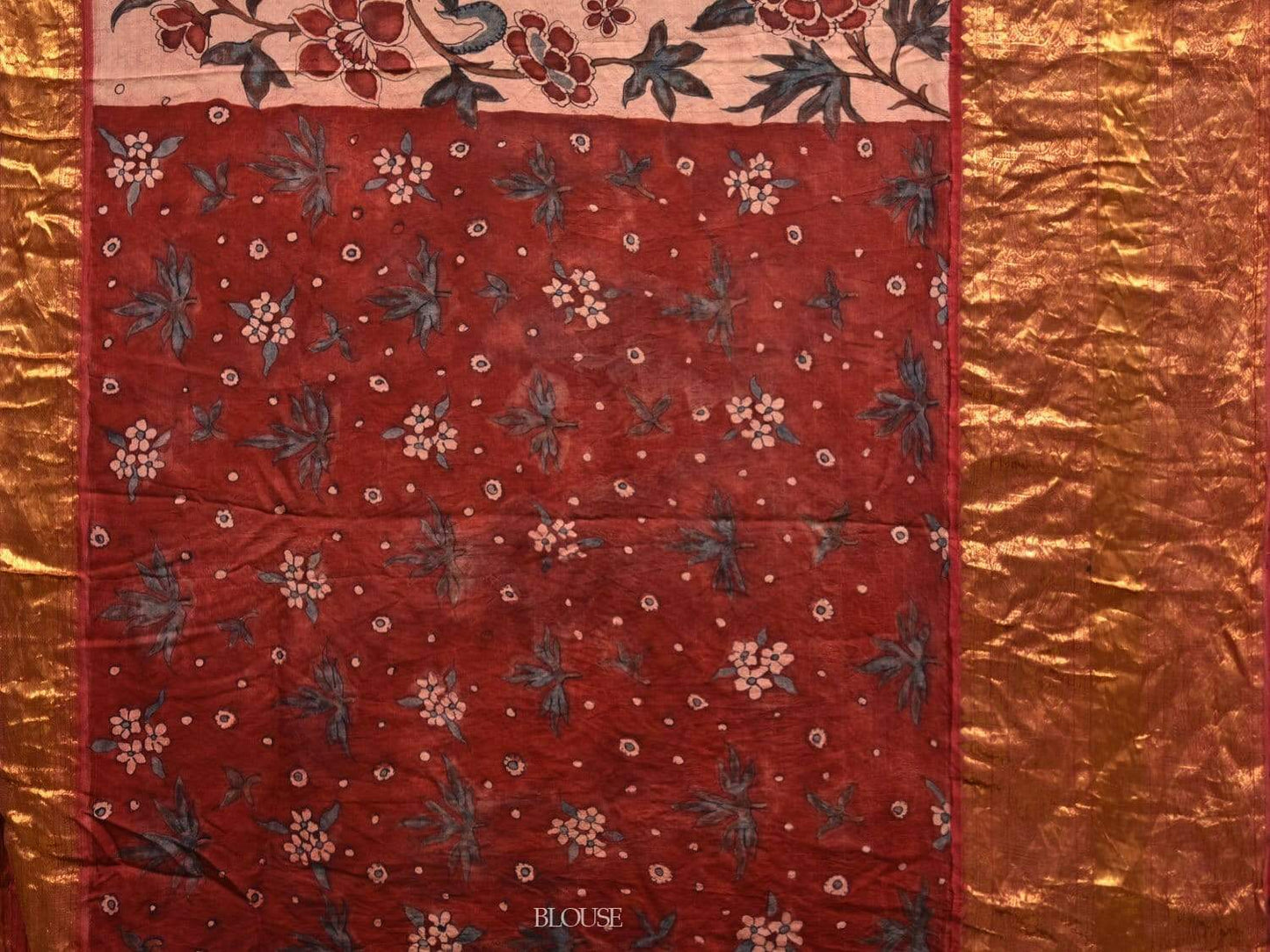 Light Pink Kalamkari Hand Painted Kanchipuram Silk Handloom Saree with Floral Design KL0536