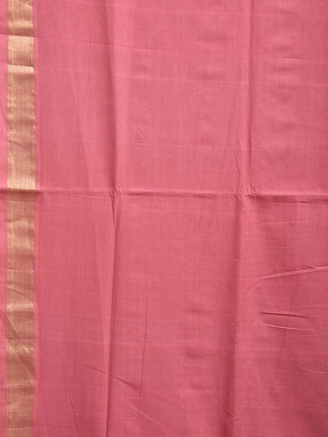 Light Pink Khadi Cotton Handloom Plain Saree with Zari Strips Pallu Design kh0716