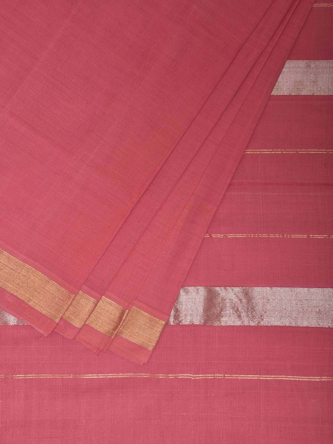 Light Pink Khadi Cotton Handloom Plain Saree with Zari Strips Pallu Design kh0716