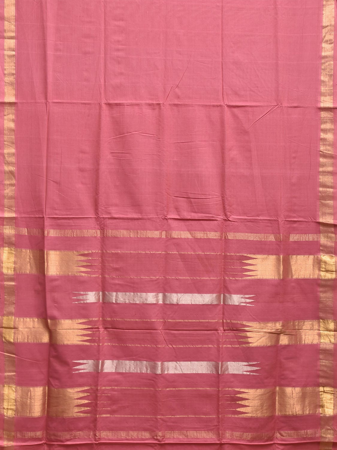 Light Pink Khadi Cotton Handloom Plain Saree with Zari Strips Pallu Design kh0716