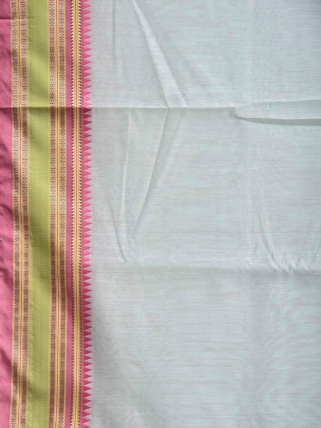 Light Turquoise and Pink Bamboo Cotton Plain Saree with Strips Pallu Design No Blouse bc0822