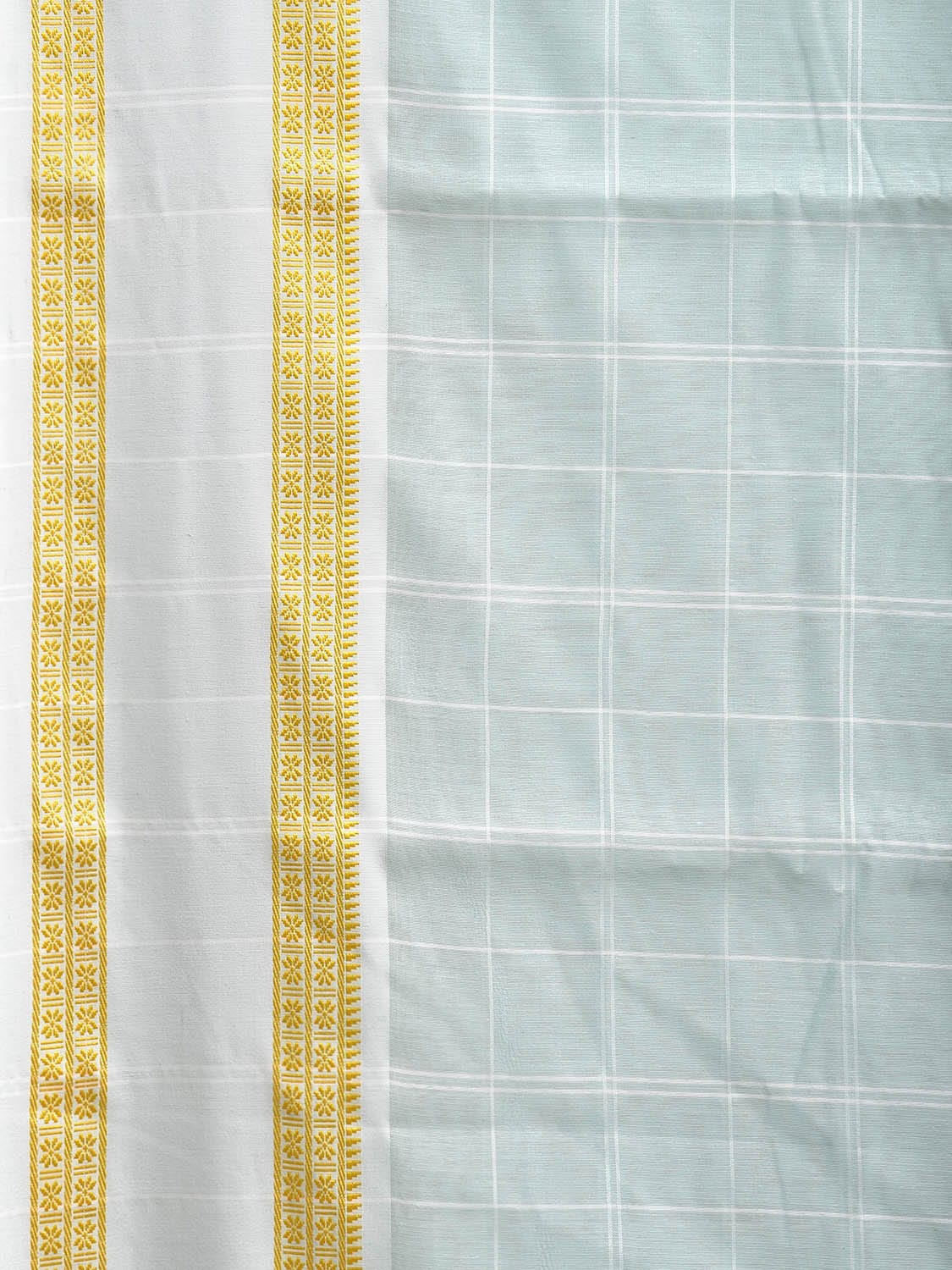 Light Turquoise Bamboo Cotton Saree with Big Checks Design No Blouse bc0766