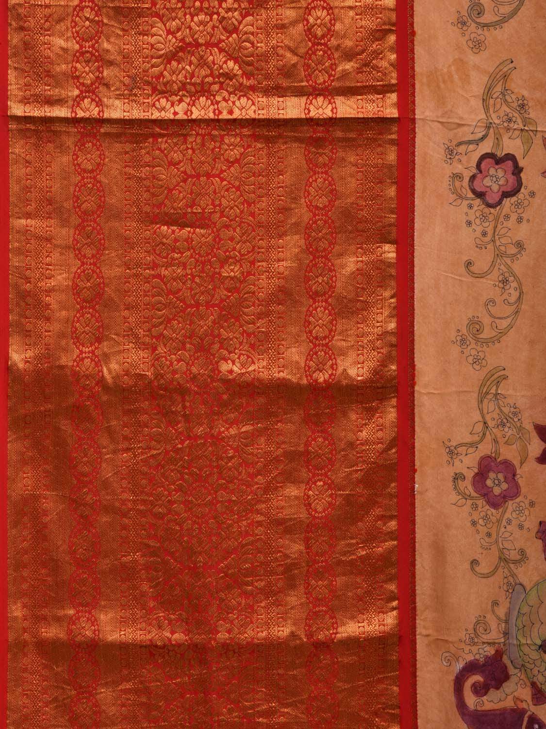 Light Yellow Kalamkari Hand Painted Kanchipuram Silk Handloom Saree with Dashavatar Design KL0564
