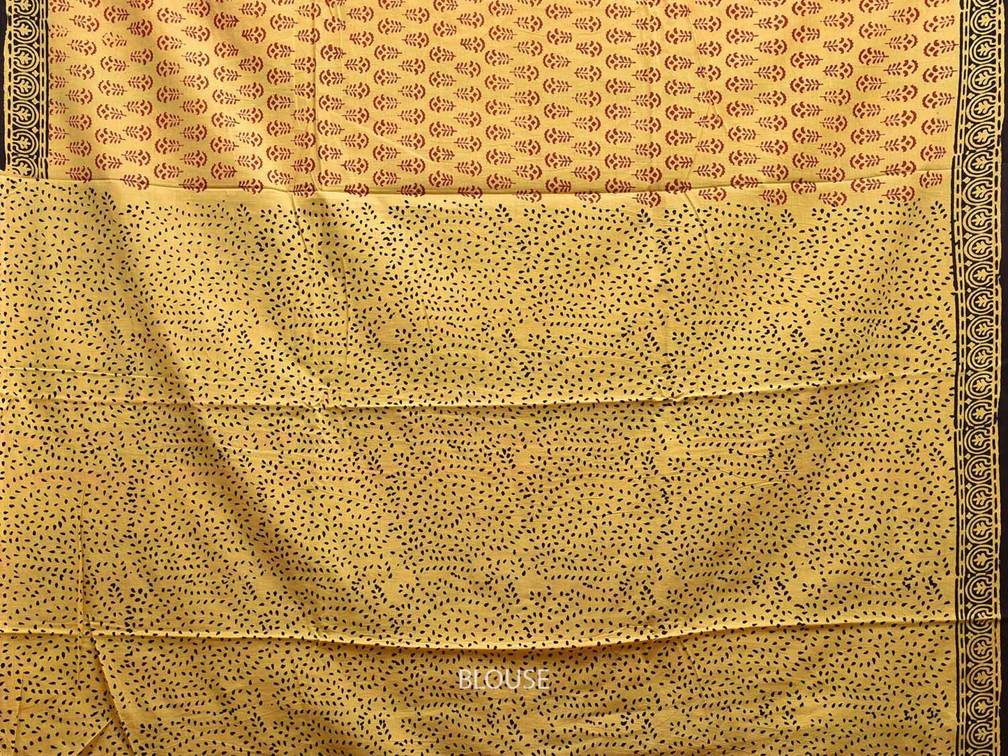 Light Yellow Pedana Block Print Cotton Saree with Buta, Border and Pallu Design o0535