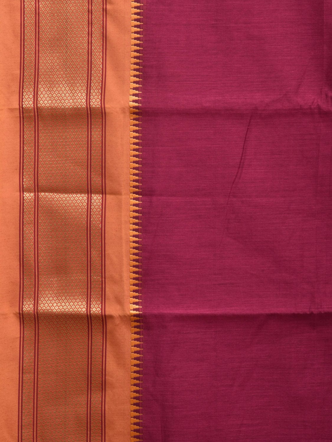 Magenta and Mustard Bamboo Cotton Plain Saree with Contrast Pallu & Zari Border Design No Blouse bc0317