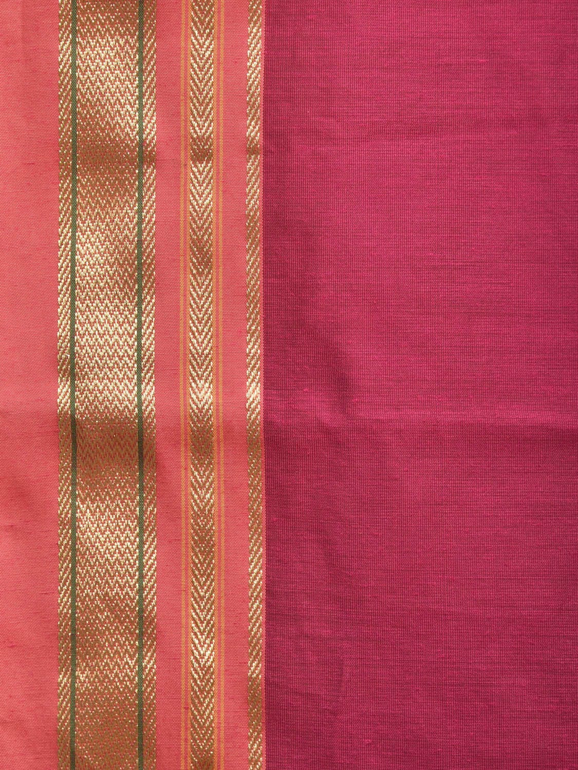 Magenta and Peach Bamboo Cotton Plain Saree with Strips Border Design No Blouse bc0381