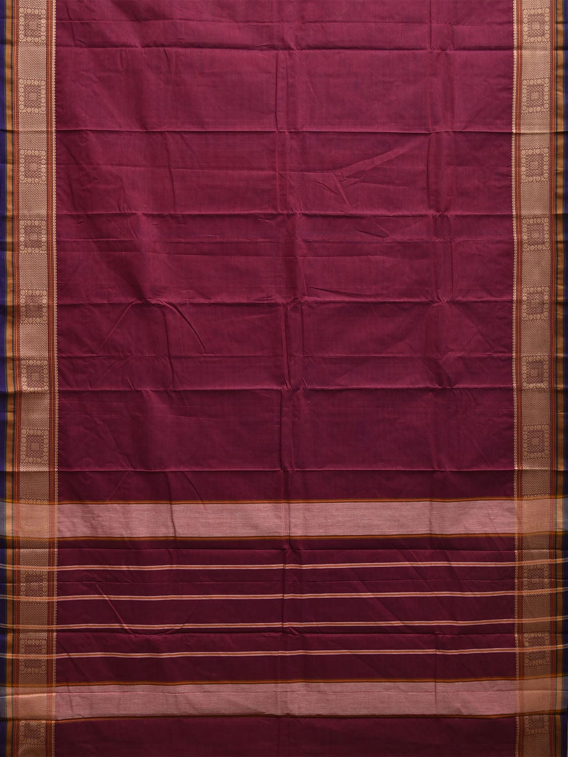 Magenta Kanchipuram Cotton Saree with Strips Pallu and Border Design k0867