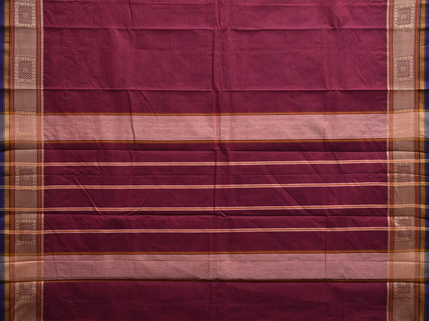 Magenta Kanchipuram Cotton Saree with Strips Pallu and Border Design k0867