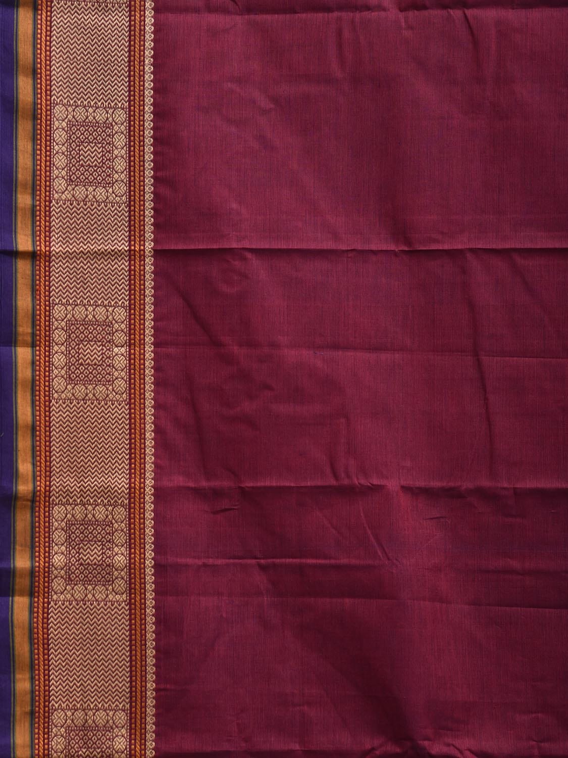 Magenta Kanchipuram Cotton Saree with Strips Pallu and Border Design k0867
