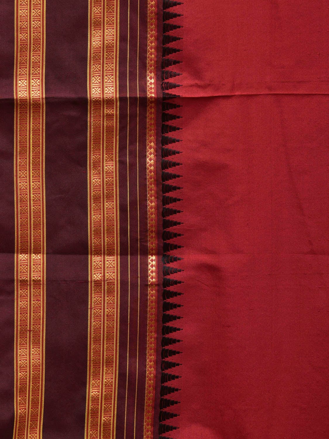 Maroon and Brown Narayanpet Silk Handloom Plain Saree with Traditional Border Design No Blouse np0668