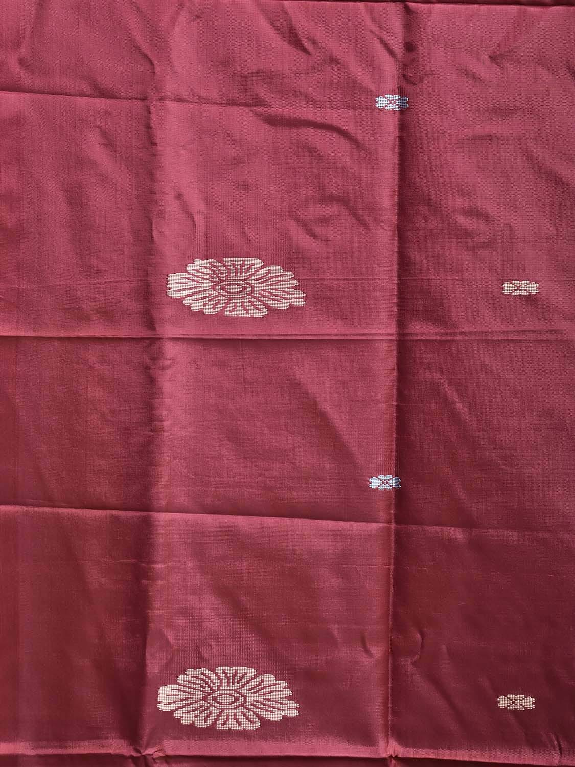 Maroon and Cream Banana Silk Saree with Floral Border Buta Design o0680