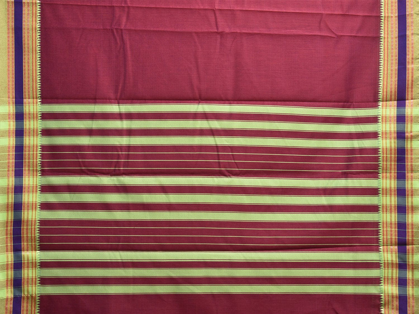 Maroon and Green Bamboo Cotton Plain Saree with Strips Pallu Design No Blouse bc0825