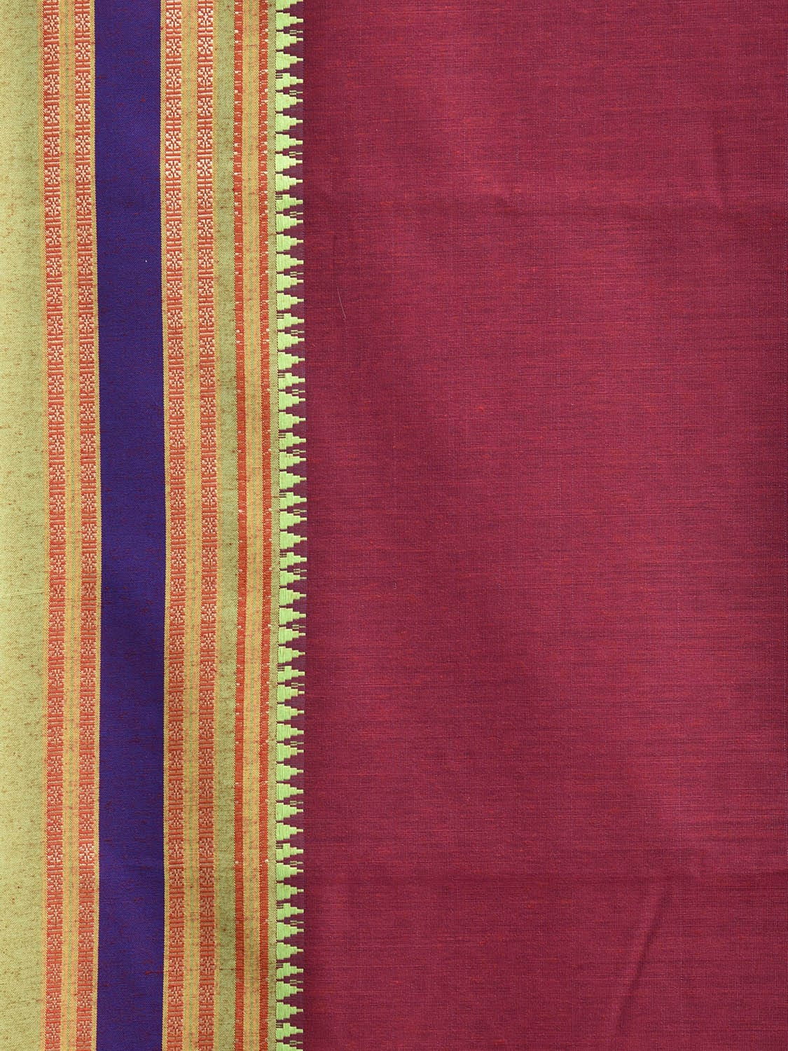 Maroon and Green Bamboo Cotton Plain Saree with Strips Pallu Design No Blouse bc0825