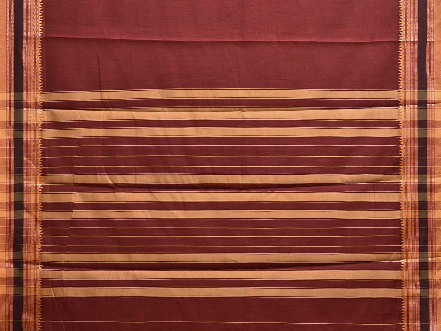 Maroon and Mustard Bamboo Cotton Plain Saree with Strips Pallu Design No Blouse bc0679