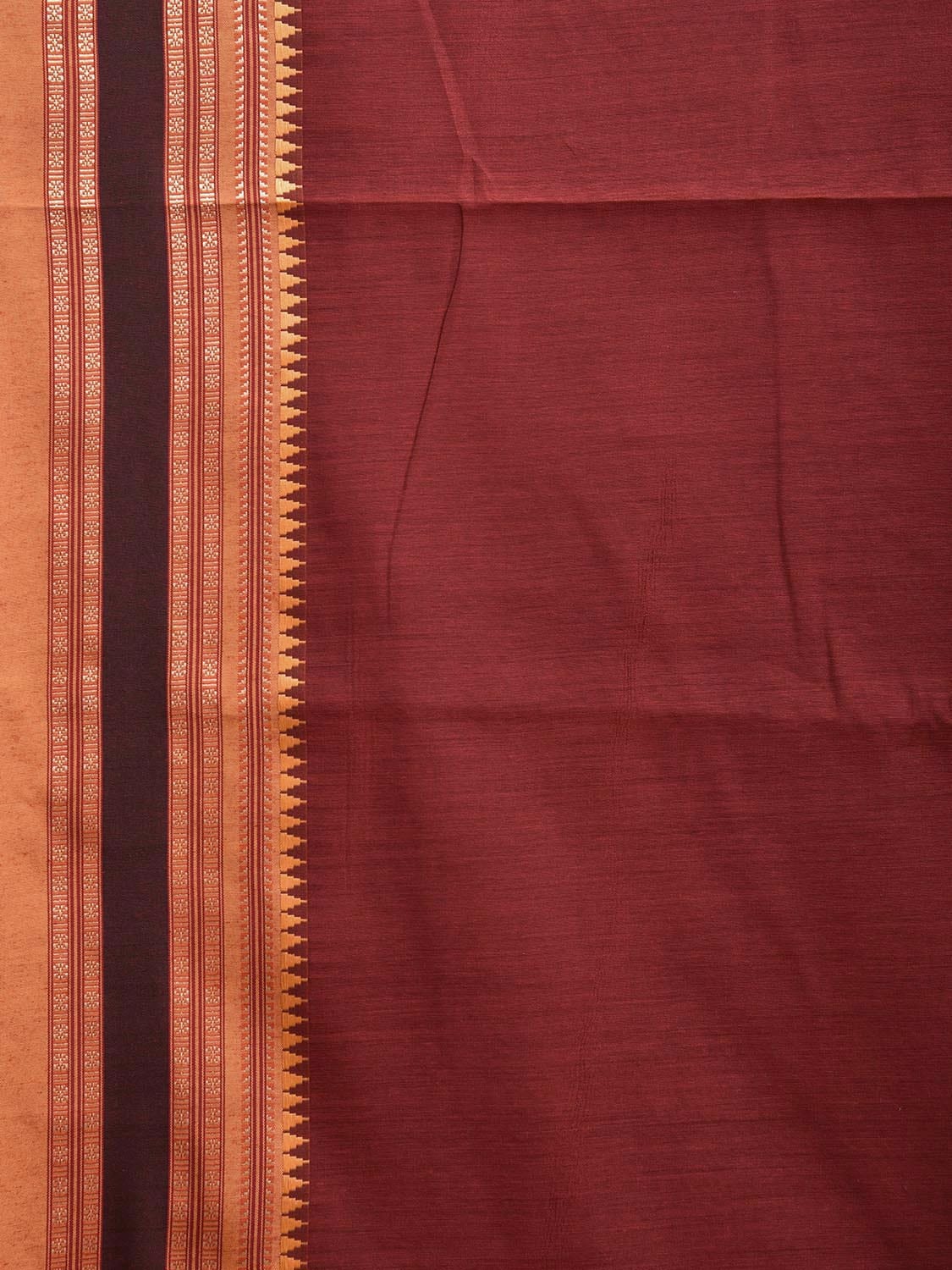 Maroon and Mustard Bamboo Cotton Plain Saree with Strips Pallu Design No Blouse bc0679