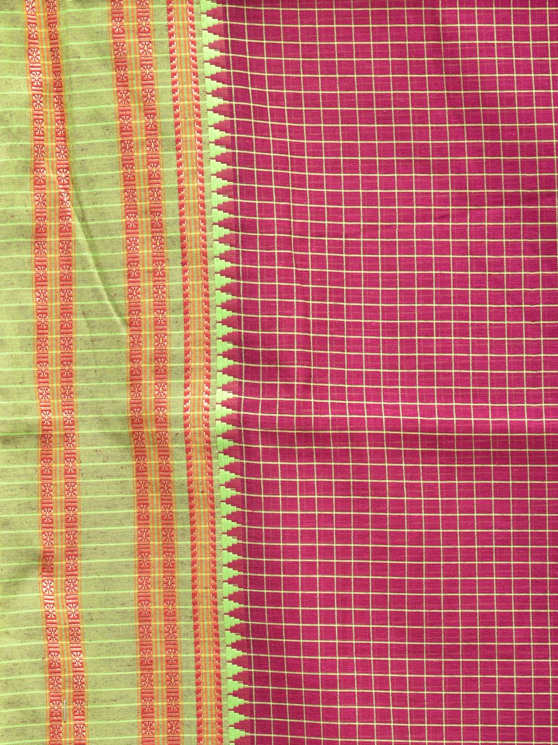 Maroon Bamboo Cotton Saree with Checks Design No Blouse bc0189