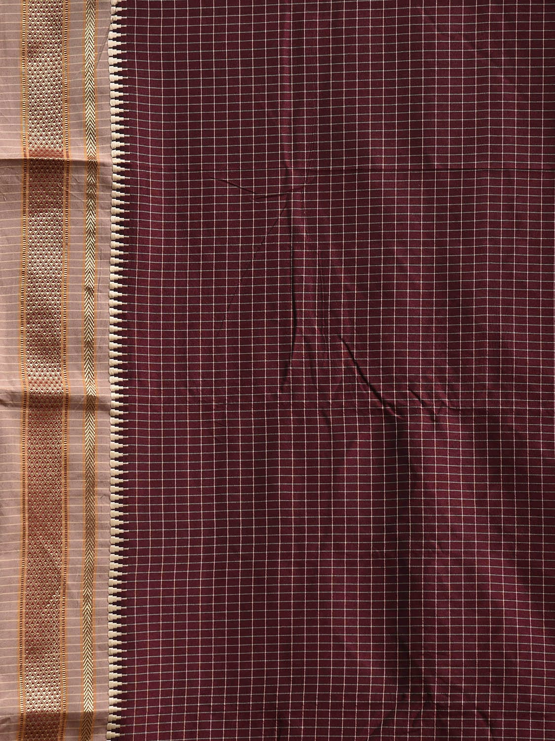 Maroon Bamboo Cotton Viscose Silk Saree with Checks Design No Blouse bc0840