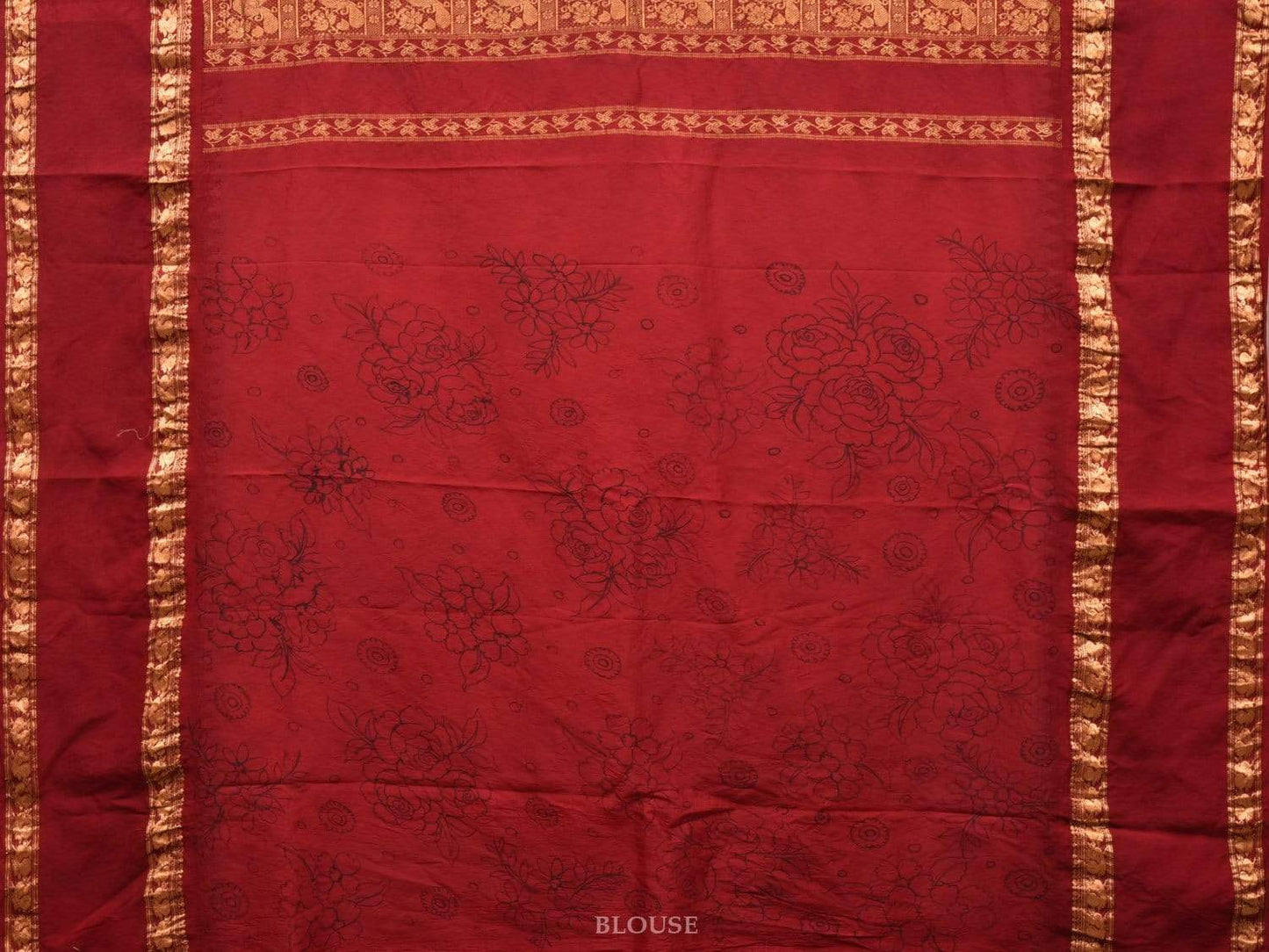Maroon Kalamkari Hand Painted Kanchipuram Silk Handloom Saree with Floral Design KL0497