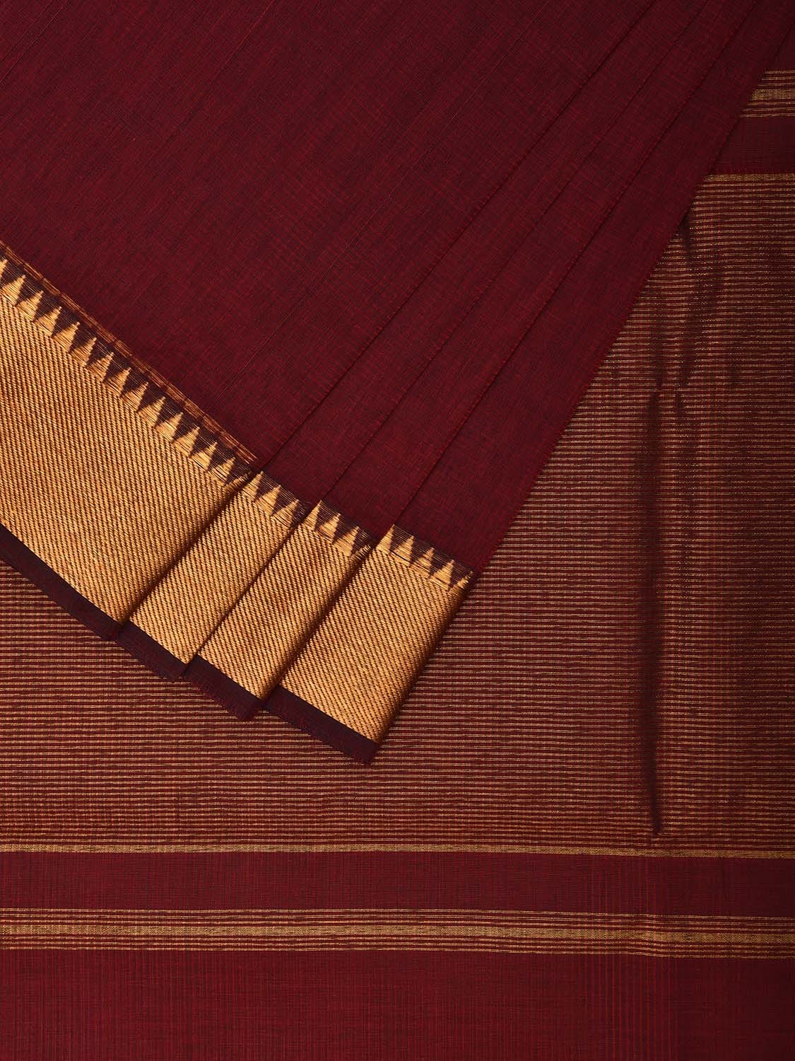 Maroon Mangalgiri Cotton Handloom Saree with Strips and Zari Border Design No Blouse mn0080