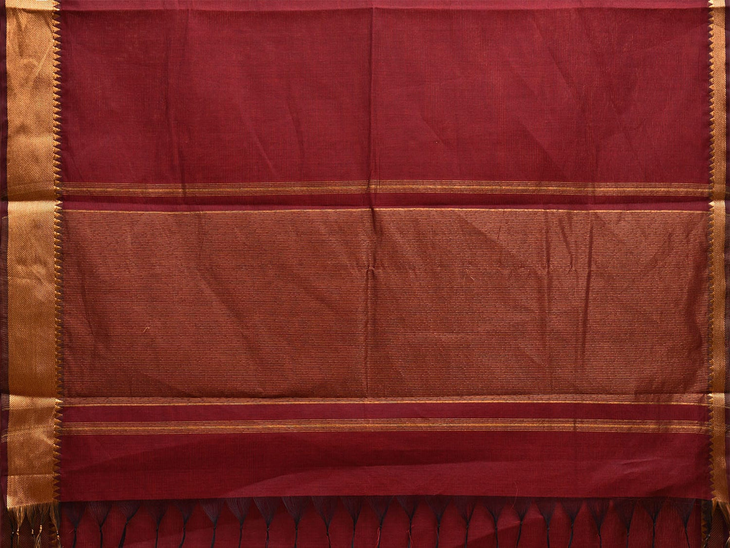 Maroon Mangalgiri Cotton Handloom Saree with Strips and Zari Border Design No Blouse mn0080